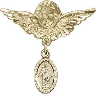 14kt Gold Large Angel w/Wings Scapular Baby Badge