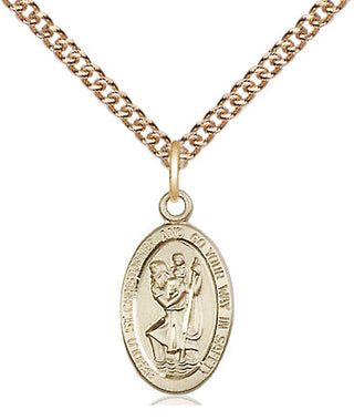 14kt Gold Saint Christopher Medal Engraved Catholic Saint Jewelry