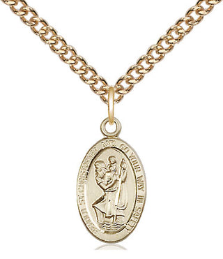 14kt Gold Saint Christopher Medal Engraved Catholic Saint Jewelry