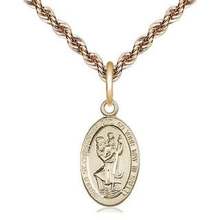 14kt Gold Saint Christopher Medal Engraved Catholic Saint Jewelry