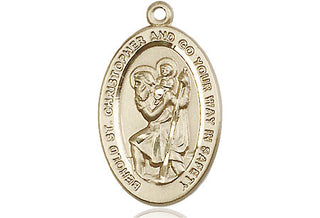 14kt Gold Saint Christopher Medal Engraved Catholic Saint Jewelry