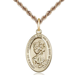 14kt Gold Saint Christopher Medal Engraved Catholic Saint Jewelry