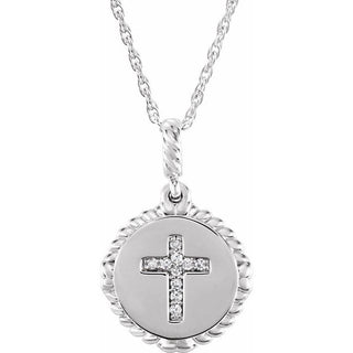 Sterling Silver .04 CTW Natural Diamond Cross Rope 16-18" Necklace