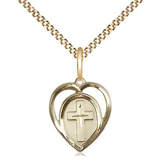 14kt Gold Filled Heart Cross Medal Religious and Catholic Jewelry