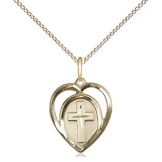 14kt Gold Filled Heart Cross Medal Religious and Catholic Jewelry