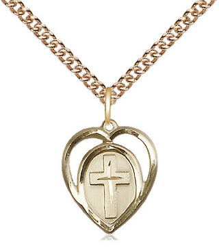 14kt Gold Heart Cross Medal