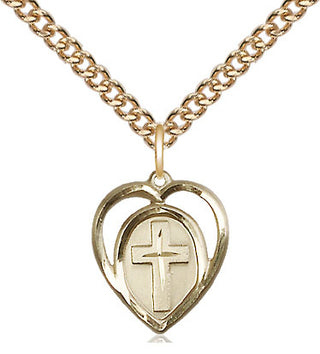 14kt Gold Heart Cross Medal
