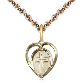 14kt Gold Heart Cross Medal