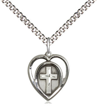 Sterling Silver Heart Cross Medal Religious and Catholic Jewelry