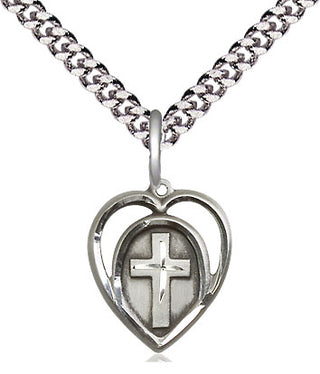 Sterling Silver Heart Cross Medal Religious and Catholic Jewelry