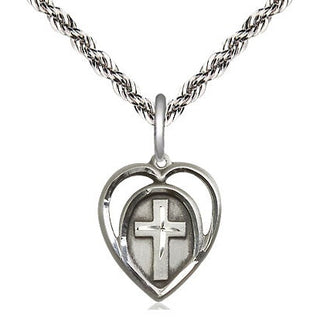 Sterling Silver Heart Cross Medal Religious and Catholic Jewelry