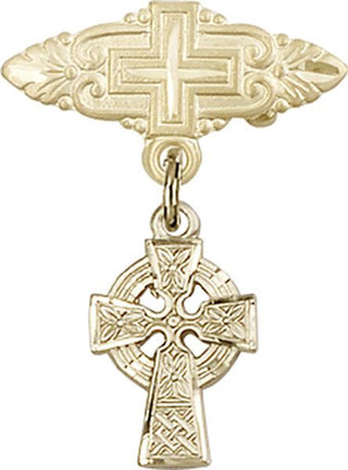 14kt Gold Filled Badge Pin With Cross Celtic Cross Baby Badge