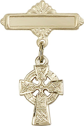 14kt Gold Polished Badge Pin Celtic Cross Baby Badge