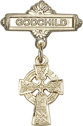 14kt Gold Godchild Celtic Cross Baby Badge