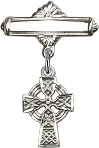 Sterling Silver Polished Badge Pin Celtic Cross Baby Badge