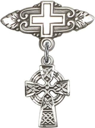 Sterling Silver Badge Pin With Cross Celtic Cross Baby Badge