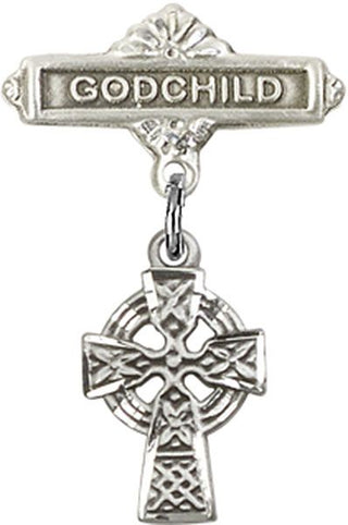 Sterling Silver Godchild Celtic Cross Baby Badge