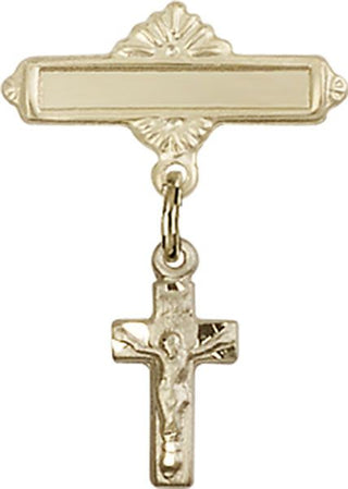 14kt Gold Filled Polished Badge Pin Crucifix Baby Badge