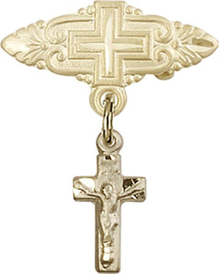 14kt Gold Filled Badge Pin With Cross Crucifix Baby Badge