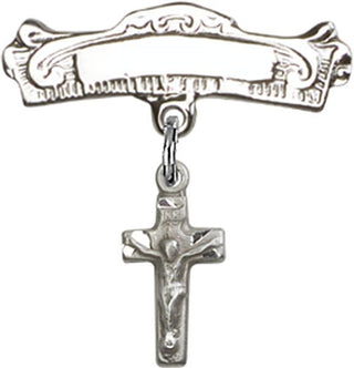 Sterling Silver Badge Pin Crucifix Baby Badge