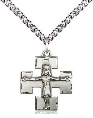 Sterling Silver Modern Crucifix Medal Religious Jewelry
