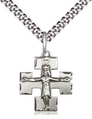 Sterling Silver Modern Crucifix Medal Religious Jewelry
