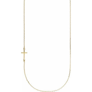 10K Yellow Off-Center Sideways Cross 16" Necklace