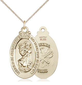 14kt Gold Filled Saint Christopher National Guard Medal Catholic Jewelry