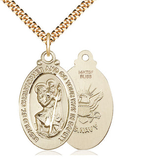 14kt Gold Filled Saint Christopher Navy Medal Catholic Jewelry