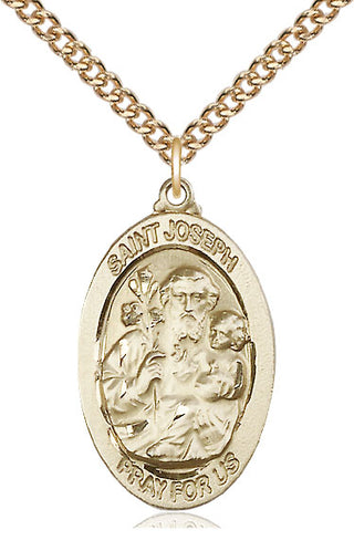 14kt Gold Saint Joseph Medal Engraved Catholic Saint Jewelry