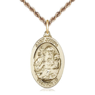 14kt Gold Saint Joseph Medal Engraved Catholic Saint Jewelry