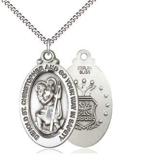 Sterling Silver Saint Christopher Air Force Medal Catholic Jewelry