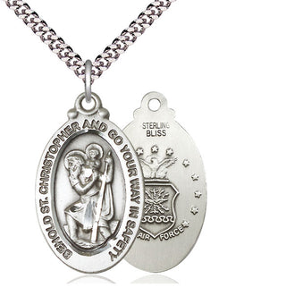 Sterling Silver Saint Christopher Air Force Medal Catholic Jewelry