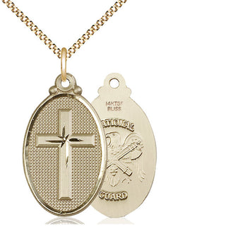 14kt Gold Filled Cross National Guard Medal Catholic Jewelry