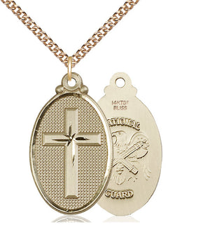 14kt Gold Filled Cross National Guard Medal Catholic Jewelry