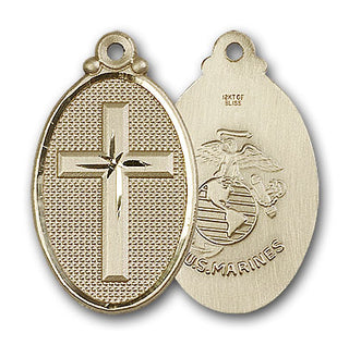 14K Gold Cross / Marines Pendant