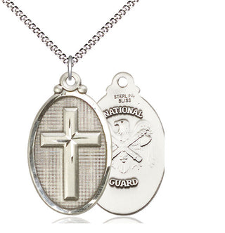 Sterling Silver Cross National Guard Medal Catholic Jewelry