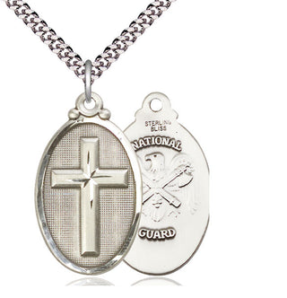 Sterling Silver Cross National Guard Medal Catholic Jewelry