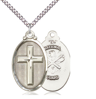 Sterling Silver Cross National Guard Medal Catholic Jewelry