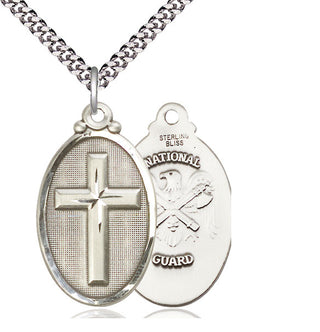 Sterling Silver Cross National Guard Medal Catholic Jewelry