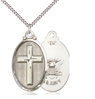 Sterling Silver Cross Navy Medal Catholic Jewelry