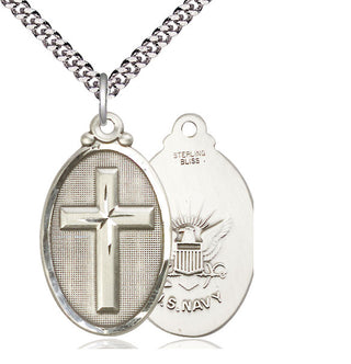 Sterling Silver Cross Navy Medal Catholic Jewelry