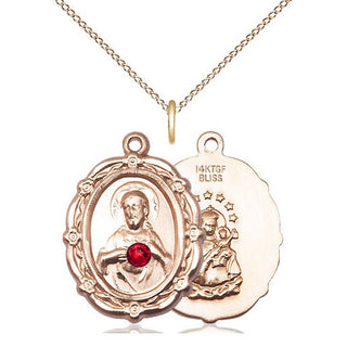 14kt Gold Filled Scapular with Ruby Stone Pendant with 3mm Ruby Swarovski Necklace
