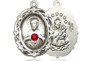 Sterling Silver Scapular with Ruby Stone Pendant with 3mm Ruby Swarovski stone Necklace