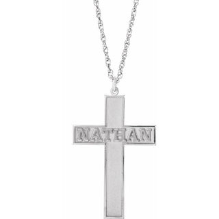 14K White Personalized Block Single Name Cross 18" Necklace