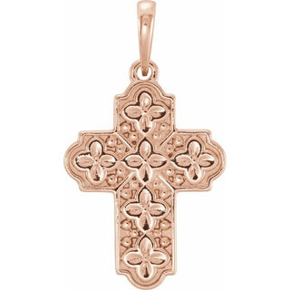 14K Rose Ornate Floral-Inspired Cross Pendant