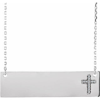 14K White .025 CTW Natural Diamond Engravable Cross 16-18" Necklace    