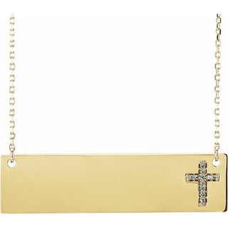 14K Yellow .025 CTW Natural Diamond Engravable Cross 16-18" Necklace    