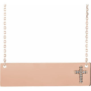 14K Rose .025 CTW Natural Diamond Engravable Cross 16-18" Necklace    