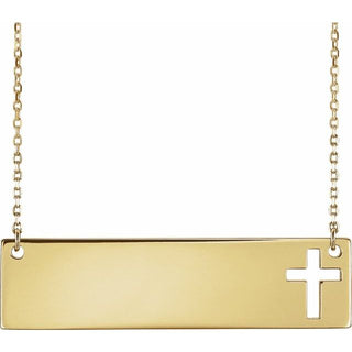 14K Yellow Engravable Pierced Cross Bar 16-18" Necklace